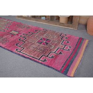 Vintage 3.1 X 9.6ft Kilim Rug in <b>Pink</b> Beige Flat Weave Turkish Decor Patchwork Pattern Latex Backing for Hallway Rectangle Decor - Product Image 2