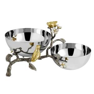 Ensemble de bols de service de luxe faits à la main en acier inoxydable nickelé noir avec support à fleurs doré, décoration élégante pour la maison, cadeau en vente - Product Image 3