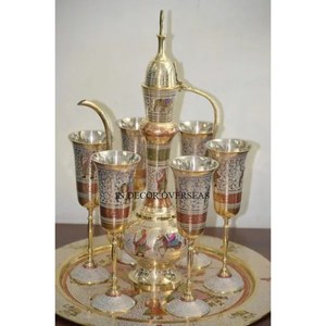 Vintage Rustic Art Inspired Prime Quality Aluminum Casted Silver Shiny Polished Wine And Beer Drinkware <b>Goblets</b> With Tray Set - Product Image 6