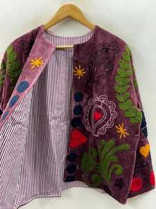 Womens Winter Heart Velvet Suzani Oversize Boho Chic <b>Jacket</b> 100% Cotton Shell Quick Dry Breathable <b>Bridesmaid</b> Gift Coat - Product Image 4