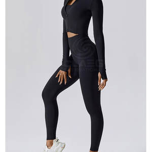 Premium Quality Breathable Women Gym Wear 3-Piece <b>Set</b> Sport Bra <b>Leggings</b> With Jacket Elastic Waist Fitness Yoga <b>Sets</b> - Product Image 2