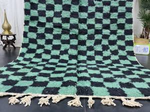 Premium Quality Handwoven Wool <b>Rug</b> Stunning Moroccan Beni Ouarain Checkered Carpet Black Green Checkerboard Area Ruh Room Space - Product Image 6