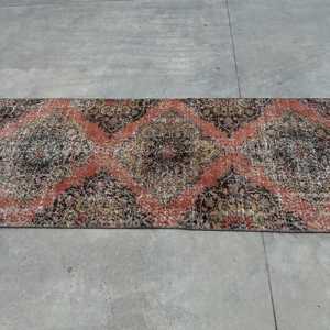 Turkish <b>Runner</b> Rug 2.7x12.5 ft, <b>Red</b> Black Persian Rug Wool - Product Image 3