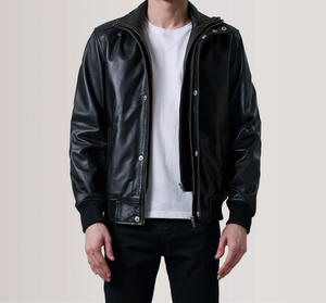 Veste en cuir pour homme, col montant, réversible, respirante, imperméable, coupe-vent, double boutonnage, service OEM, lavée à l'avant - Product Image 1