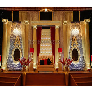 Punjabi Wedding Stage Decors Canada Wedding Golden Paisley <b>Props</b> Stage Set Fiber Pillars New Style Wedding Stage - Product Image 4