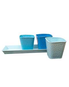 Macetas y bandejas de 3 macetas martilladas azules al por mayor para la decoración interior exterior del jardín del hogar a granel - Product Image 4