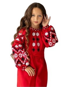 Embroidered <b>Long</b> Balloon <b>Sleeve</b> Knee Length Cotton Party Wear Ukrainian Child <b>Dress</b> - Product Image 1