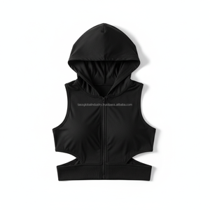 Sexy Hooded Sports <b>Bra</b> Cut Out Side Workout Crop Top Full Zip Sleeveless Gym Hoodie Athletic Yoga <b>Bra</b> Fashion Activewear - Product Image 4