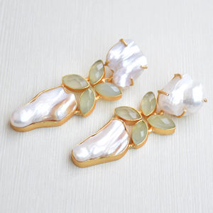 Pendientes Colgantes de Latón de Moda, Exportación de Perlas, Joyería de Piedras Preciosas Auténticas, Acabado Chapado en Oro de 18K, Diseño Único de Diseñador, Premium - Product Image 3