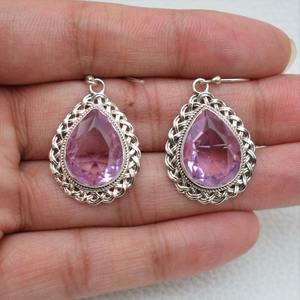 Girls Wedding Fine Jewelry 925 Solid Sterling Silver <b>Dangle</b> <b>Earrings</b> with Rose Quartz Gemstone Fashionable Accessory for Girls - Product Image 2