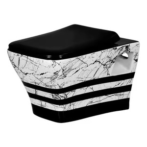 Toilette de toilette au sol au design de luxe-Placard d'eau de salle de bain décoratif en relief en bois, cuvette de toilette monobloc en céramique monobloc - Product Image 4