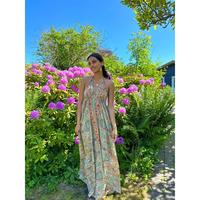 Gaun Maxi panjang kerah v Retro Harga Murah gaun kasual longgar tanpa punggung licin untuk wanita gaun Maxi pantai