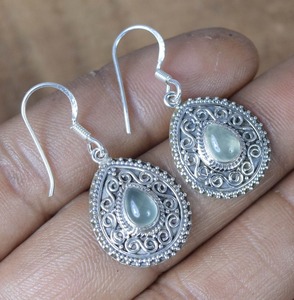 Classical <b>Earrings</b> Jewelry For Women Silver Boho Style Jewelry 925 Sterling Silver Prehnite Gemstone <b>Handmade</b> <b>Earrings</b> Gift Wife - Product Image 2