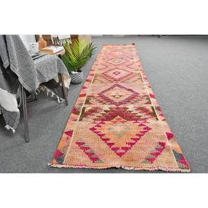 Tapis turc vintage bohème rose orange de grande surface 2.4x 11.4ft tapis d'entrée motif patchwork de support en latex pour couloir - Product Image 4