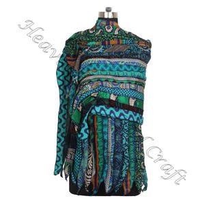 Sari de seda reciclada 15 tiras de diseñador bufandas hechas a mano estola chales SC559 seda fina al por mayor reciclado Vintage Sari bufanda femenina - Product Image 6