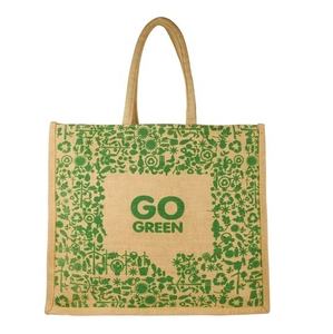 Sac fourre-tout en jute personnalisé avec fermeture éclair, imprimé feuilles vertes écologiques, idéal pour les courses, les légumes, la plage – Vente en gros - Product Image 6