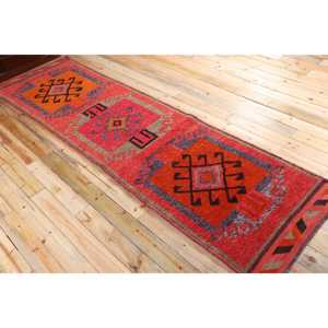 Herki Rug, 3.3x12.1 ft Vintage Rug, <b>Red</b> Bordered Rug <b>Wool</b> - Product Image 4