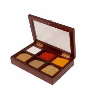 Boîte à épices en bois carrée faite à la main en bois massif fini naturel avec 9 conteneurs Herb & Spice Tools Wholesale. - Product Image 2