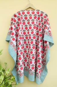 Albornoz estampado de bloques de algodón para mujer Maxi Kaftan ropa de dormir con cuello en V cubierta de playa corta Kimono Bikini - Product Image 6