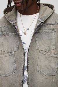 Veste en jean à texture lavée avec pierre légère et logo patchwork avec broderie personnalisée avec plusieurs poches Veste Hip Hop à capuche pour hommes - Product Image 2