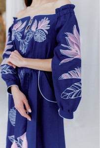 Vestido largo con bordado Floral bohemio para mujer, estilo dulce, informal, primavera y verano, manga larga, sin tirantes, cinturón de cintura Natural tejido sólido - Product Image 3