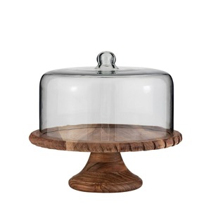 Moderno soporte para pasteles de madera de acacia con tapa de cristal - Product Image 6