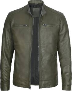 2026 Vintage Moto Biker veste pour hommes véritable manteau en peau de mouton avec col montant Streetwear avant Logo-pour le printemps et l'automne - Product Image 1