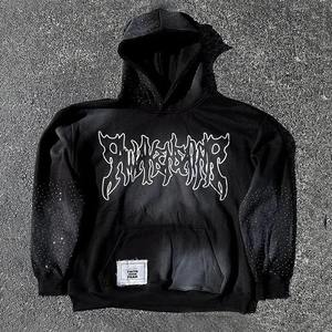 Sweat à capuche pour homme en coton épais Logo personnalisé Patchwork Distressed Embroidery Streetwear Style Sweatshirt Digital - Product Image 1