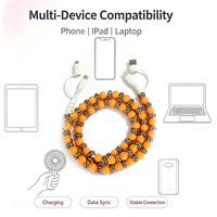 Câble USB imprimé léopard avec perles, cordon de charge décoratif 4 en 1 pour téléphone portable