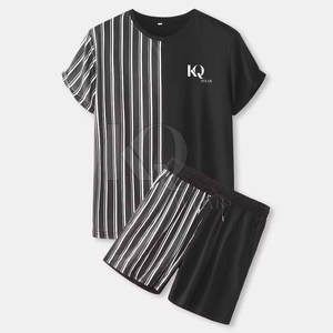 Ensemble T-shirt et short de course décontracté pour homme personnalisé, couleur contrastée, 100% coton, séchage rapide, léger - Product Image 1