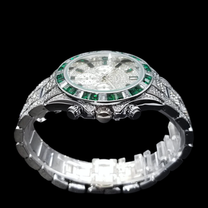 BRIVA JEWELS BJ005 Emerald Frost 42 มม. นาฬิกาโครโนกราฟสุดหรู สแตนเลสสตีล ระบบอัตโนมัติ ขนาด 20 มม. กระจกสไตล์ฮิปฮอป - Product Image 4