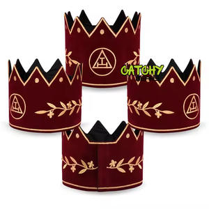 หมวกมงกุฎราชาราชาแห่งราชวงศ์หมวกกำมะหยี่สีแดงและสีทองเข็มขัดแบบปรับได้ MOQ ต่ำ - Product Image 6