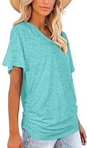 T-shirts à col en V de couleur unie Coupe régulière Manches courtes Hommes 100% coton Tissu Oxford Décontracté Respirant Séchage rapide Écologique OEM - Product Image 2