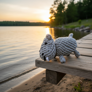 Jouet à mâcher pour chien en macramé fait main de luxe, grand hippopotame gris, jouet en corde fait main pour animaux de compagnie - Product Image 3