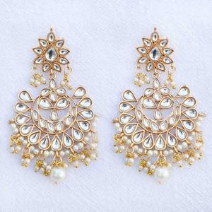 High Quality Handmade Gold Plated Pearl and Kundan <b>Earrings</b>-Traditional Pakistani Wedding Party Gift Fashion Jewelry - Product Image 1