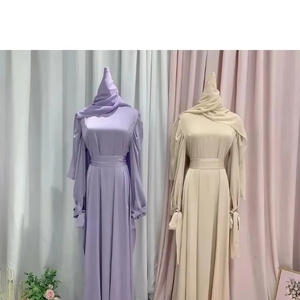 2pcs 무슬림 세트 새틴 두바이 아바야 이드 사우디 아라비아 터키 이슬람 히잡 원피스 세트 여성 로브 긴 팜므 카프탄 Vestidos - Product Image 4
