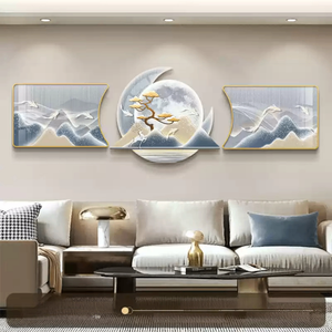Salon décor art moderne simple peinture haut de gamme atmosphère <span class=keywords><strong>triptyque</strong></span> lumière luxe plume canapé fond peinture murale - Product Image 1