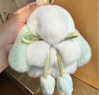 Berbulu gaya Korea bulu kelinci Rex asli liontin gantungan kunci kelinci kecil, mainan boneka Mini, hadiah liontin tas sekolah kelinci mati