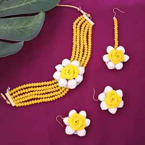 Ensembles de bijoux pour femmes fabrication indienne en gros ensemble de bijoux collier ras du cou en fausses perles jaunes - Product Image 3