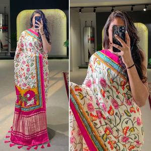 Impresionante diseño de gasa suave Sari brillante lámina táctil de lujo diseñado con material de rayón de lino y algodón de seda - Product Image 5