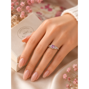 แหวนรูปหัวใจสีชมพูทรงวงรี โรแมนติก ชุบทอง ประดับเพชรแบบคลัสเตอร์ - Product Image 5