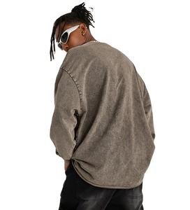 Sudadera con capucha y cuello redondo Vintage para hombre, 400gsm, gruesa, Terry francés, lavado ácido, teñido liso desgastado para la temporada de invierno - Product Image 2