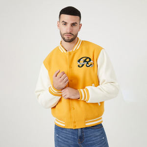 OEM Thin <b>Patchwork</b> Stand Collar Embroidery Patches Custom Men Letterman College Baseball Leather Varsity <b>Jacket</b> - Product Image 1