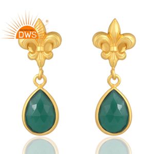 Meilleure vente Boucles d'oreilles en argent sterling 925 plaqué or 18 carats en onyx vert naturel Demi Fine Jewelry Fabricant - Product Image 1