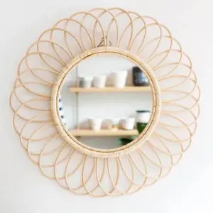 Basic design Great price modern living room decoration Wicker round wall mirror rattan frame in living room bedroom
