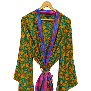 ชุดกิโมโนส่าหรีผ้าไหมแท้น้ำหนักเบาชุดคลุมส่าหรีสไตล์วินเทจชุดปาร์ตี้ชายหาดผ้านุ่มทำมือสไตล์อินเดีย - Product Image 1