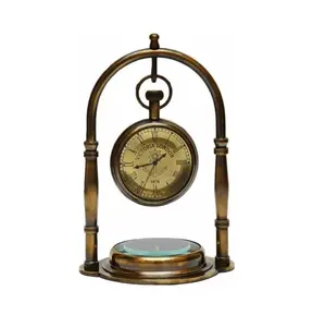 High On Demand Battery Operated Maritime Brass Antique Desk Clock With Compass Home Decor Nautical Watch For Decoration