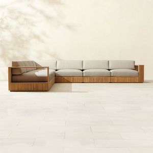 Conjunto de Sofás Seccionales Modernos para Exteriores con Estructura de Madera de Teca Maciza y Cojines Impermeables para Patio, Junto a la Piscina, Jardín y Salón de Hotel - Product Image 1