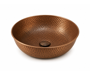 DIVRIS Lavabo de Cobre Martillado - Lavabo Artesanal Vintage para Instalación en Encimera con Grifo para Decoración Rústica de Lujo para Granjas, 16 pulgadas - Product Image 1