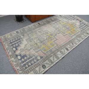 Alfombra Turca Vintage de Lana de 4.4x9 pies, Diseño Tradicional Ecológico, Azul con Parches y Base de Látex - Product Image 2
